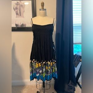 FREE PEOPLE FP One Imperial Palm Pintuck Dress Lace Up Sides Gauzy size Small